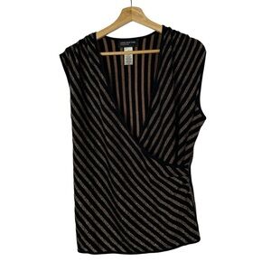 Vintage Jones New York Brown‎ & Black Shimmer Wrap Front Sleeveless Top L